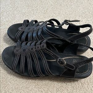 Dansko Black Strappy Sandals with Stitch Detail